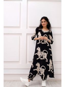 Nehamta - Womens Rayon Black Straight Kurta with Afghani Salwar (Set of 2)