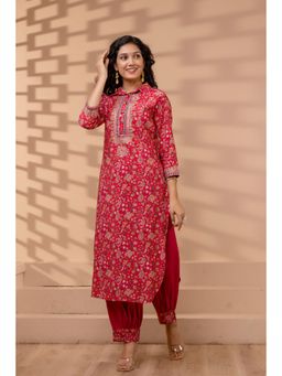 Nehamta - Womens Muslin Pink Straight Kurta with Afghani Salwar (Set of 2)
