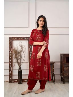 Nehamta - Womens Rayon Red Straight Kurta with Afghani Salwar (Set of 2)