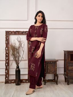 Nehamta - Womens Rayon Maroon Straight Kurta with Afghani Salwar (Set of 2)