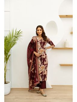 Nehamta - Womens Maroon Cotton Kurta with Pant & Dupatta (Set of 3)