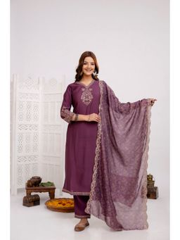 Nehamta - Womens Purple Muslin Kurta with Pant & Dupatta (Set of 3)