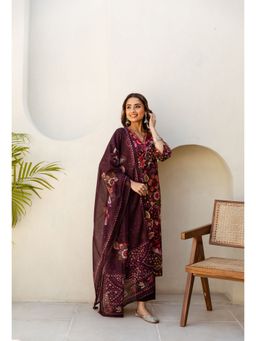 Nehamta - Womens Purple Cotton Kurta with Pant & Dupatta (Set of 3)