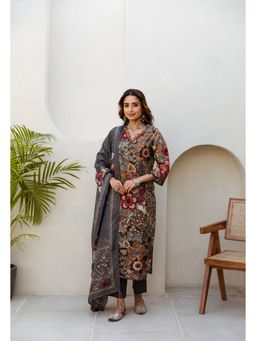 Nehamta - Womens Grey Cotton Kurta with Pant & Dupatta (Set of 3)