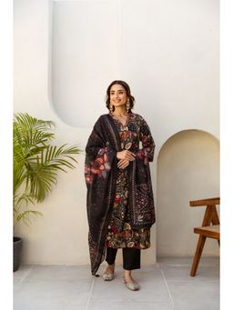 Nehamta - Womens Black Cotton Kurta with Pant & Dupatta (Set of 3)