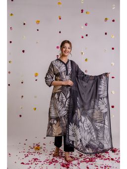 Nehamta - Womens Black Cotton Kurta with Pant & Dupatta (Set of 3)