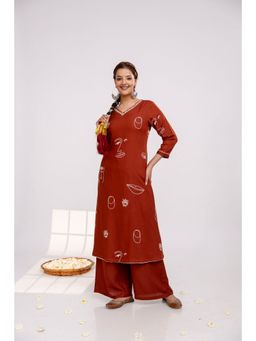 Nehamta - Womens Rust Rayon Kurta with Palazzo (Set of 2)