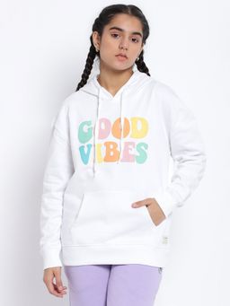 Lil Tomatoes - Girls Printed Cotton Fleece Hoodies White