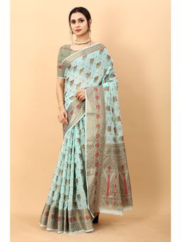 Yavira Silk - Sky Blue Ethnic Wear Silk Blended Chanderi Traditional Saree with Unstitched Blouse