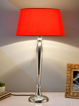Homesake - Ovoid Chrome Table Lamp Red Shade