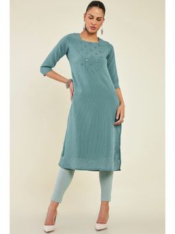 Soch - Womens Blue Viscose Stripes Kurta