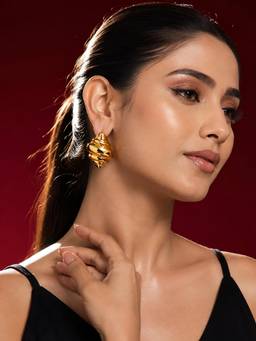 Niscka - Gold Plated Sculpted Spiral Drop Earrings