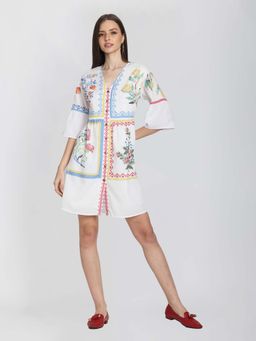 SHAYE - White Floral Print Casual Dress