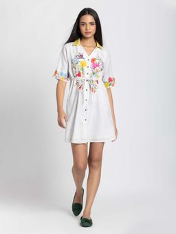 SHAYE - White Floral Print Dress