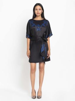 SHAYE - Black Printed Casual Dress with Belt