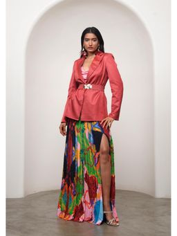 Advait - Red Sena Blazer and Skirt with Belt