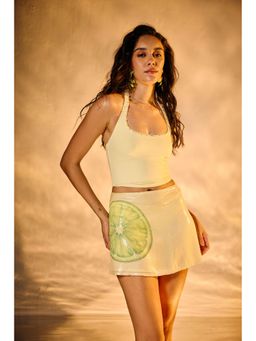 Lea Clothing - Yellow Printed Sequin Midi Skirt