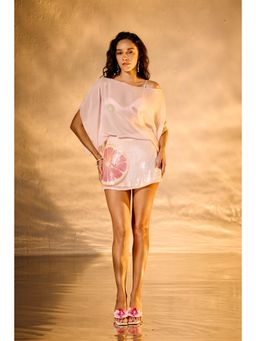 Lea Clothing - Pink Pomelo Sheer Cape Top
