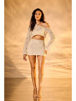 Lea Clothing - Ivy White Embroidered Crochet Mini Skirt