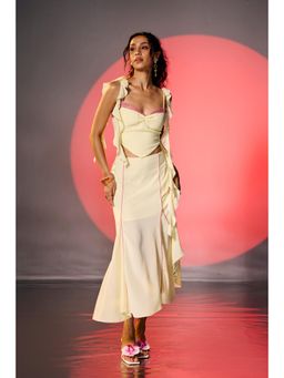Lea Clothing - Crimson Butter Yellow Ruffle Midi Skirt