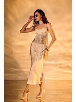 Lea Clothing - Afterglow Champagne Satin Midi Skirt