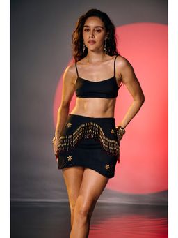 Lea Clothing - Cola Black Embroidered Mini Skirt