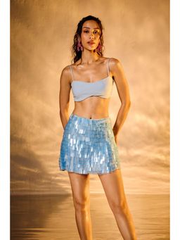 Lea Clothing - Julie Blue Embroidered Pailette Mini Skirt