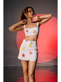 Lea Clothing - Fruit Picnic Blue Gingham Mini Skort
