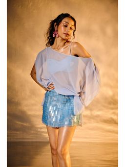 Lea Clothing - Arina Blue Cape Top and Bralette