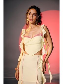 Lea Clothing - Crimson Butter Yellow Ruffle Crop Top