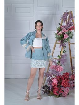 Ombrello - Denim Lace and Feather Co-Ord Set