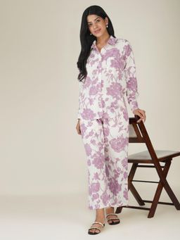 SPARSA - Off White and Purple Printed Cotton Co-Ord Set