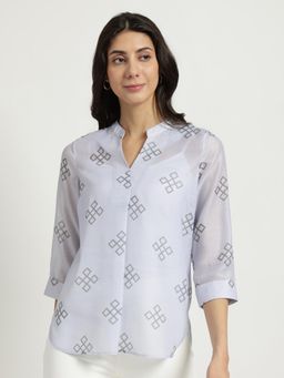 FableStreet - Light Grey Sheer Chanderi Top