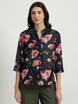 FableStreet - Navy Blue Sheer Chanderi Top