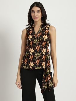 FableStreet - Floral Printed Top - Black
