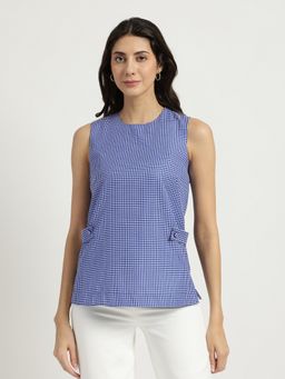 FableStreet - Blue and White Round Neck Top