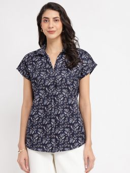 FableStreet - Cotton Paisley Print Top - Navy Blue