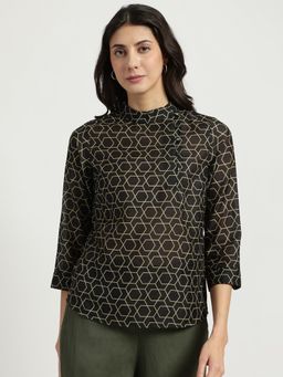 FableStreet - Sheer Chanderi Top - Black