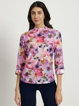 FableStreet - Multi-Colour Sheer Chanderi Floral Top