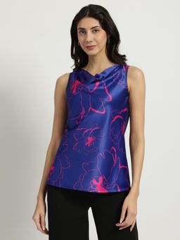 FableStreet - Satin Floral Top - Blue
