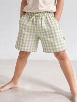Somersault - Boys Checks Green Cotton Knee Length Shorts
