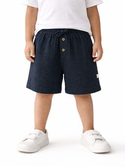 Somersault - Boys Solid Blue Cotton Above Knee Shorts