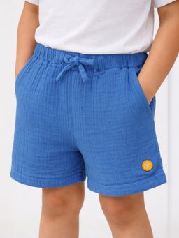 Somersault - Boys Solid Blue Cotton Above Knee Shorts