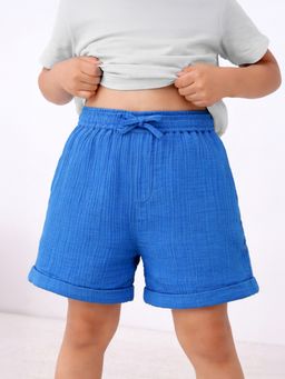 Somersault - Boys Solid Blue Cotton Above Knee Shorts