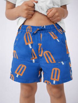 Somersault - Boys Printed Blue Cotton Knee Length Shorts