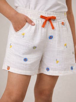 Somersault - Girls Floral White Cotton Above Knee Shorts