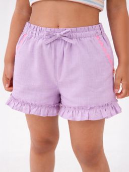 Somersault - Girls Solid Purple Cotton Above Knee Shorts