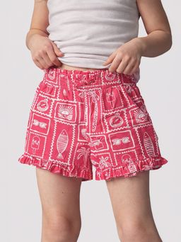 Somersault - Girls Printed Pink Cotton Above Knee Shorts