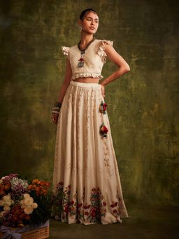 CHANDRIMA - Ivory Pleated Ruffle Top