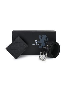 Red Tape - Black Genuine Leather Wallet & Belt Combo Gift (Set of 2)